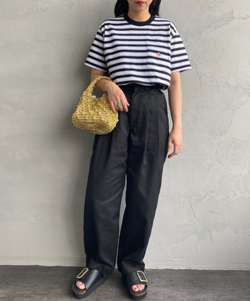 DANTON（ダントン）の「[DANTON/ダントン] ワンポイントロゴ ボーダーポケットTシャツ（Tシャツ/カットソー・レディース・ベージュ/ネイビー/ブラック/レッド・XS/M/S）」の14枚目の写真