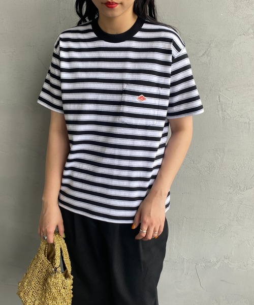 DANTON（ダントン）の「[DANTON/ダントン] ワンポイントロゴ ボーダーポケットTシャツ（Tシャツ/カットソー・レディース・ベージュ/ネイビー/ブラック/レッド・XS/M/S）」の12枚目の写真