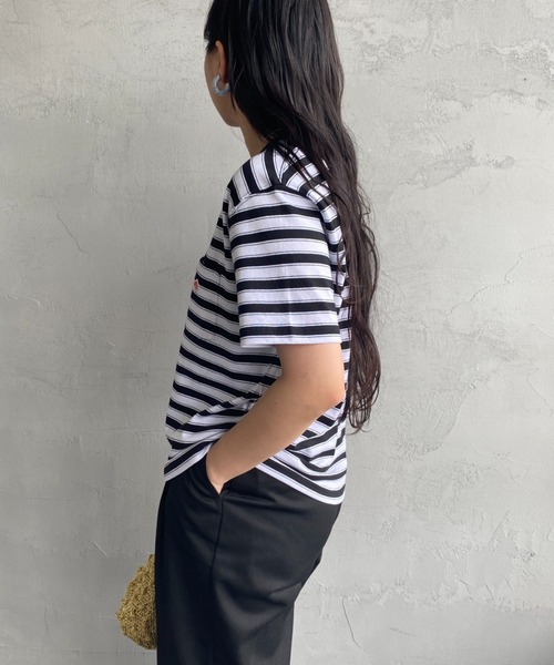 DANTON（ダントン）の「[DANTON/ダントン] ワンポイントロゴ ボーダーポケットTシャツ（Tシャツ/カットソー・レディース・ベージュ/ネイビー/ブラック/レッド・XS/M/S）」の11枚目の写真