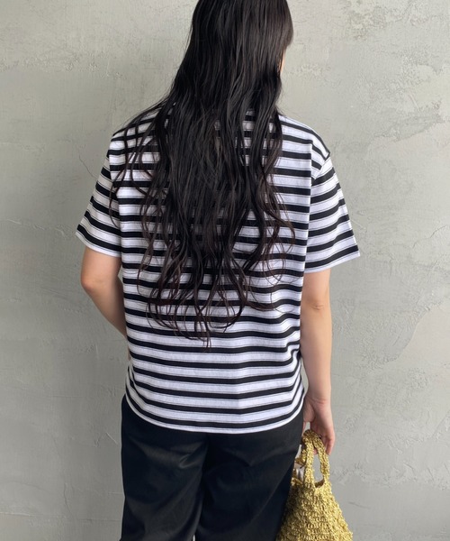 DANTON（ダントン）の「[DANTON/ダントン] ワンポイントロゴ ボーダーポケットTシャツ（Tシャツ/カットソー・レディース・ベージュ/ネイビー/ブラック/レッド・XS/M/S）」の10枚目の写真