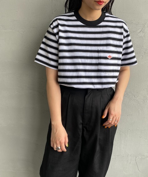 DANTON（ダントン）の「[DANTON/ダントン] ワンポイントロゴ ボーダーポケットTシャツ（Tシャツ/カットソー・レディース・ベージュ/ネイビー/ブラック/レッド・XS/M/S）」の21枚目の写真