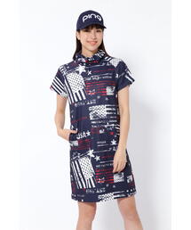 PING（ピン）の「【PING APPAREL】ニューアメリカンフラッグプリント柄 スムース半袖フーディ調ワンピース ＜NATIVE＞ (LADIES)（ワンピース）」