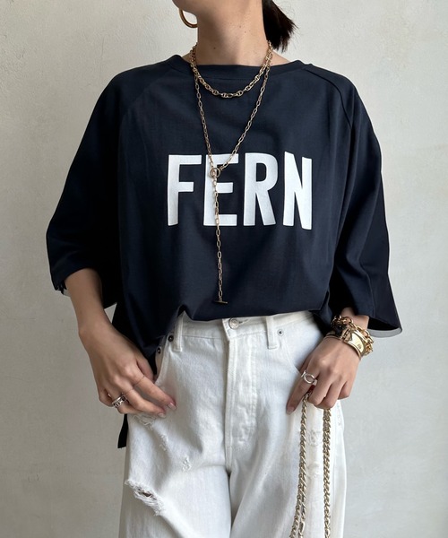 DouDou（ドゥドゥ）の「【WEB限定】袖チュール前後2WAYロゴTEE（Tシャツ/カットソー・レディース・オフホワイト/グリーン/ネイビー・FREE）」の3枚目の写真