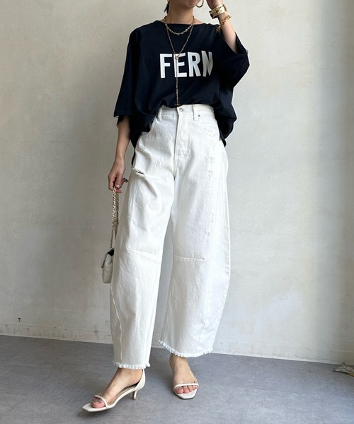 DouDou（ドゥドゥ）の「【WEB限定】袖チュール前後2WAYロゴTEE（Tシャツ/カットソー・レディース・オフホワイト/グリーン/ネイビー・FREE）」の5枚目の写真