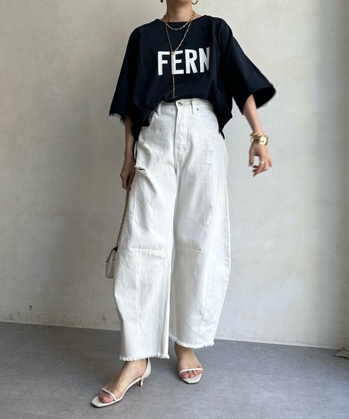 DouDou（ドゥドゥ）の「【WEB限定】袖チュール前後2WAYロゴTEE（Tシャツ/カットソー・レディース・オフホワイト/グリーン/ネイビー・FREE）」の6枚目の写真