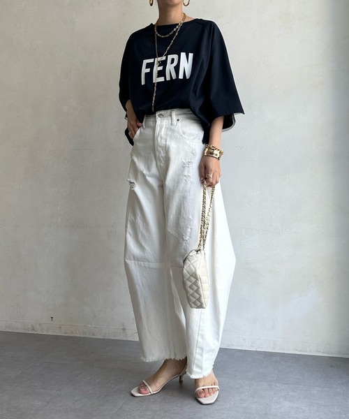 DouDou（ドゥドゥ）の「【WEB限定】袖チュール前後2WAYロゴTEE（Tシャツ/カットソー・レディース・オフホワイト/グリーン/ネイビー・FREE）」の7枚目の写真