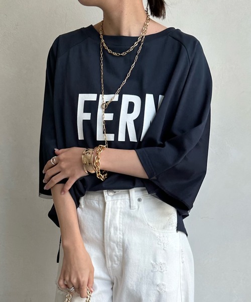 DouDou（ドゥドゥ）の「【WEB限定】袖チュール前後2WAYロゴTEE（Tシャツ/カットソー・レディース・オフホワイト/グリーン/ネイビー・FREE）」の14枚目の写真