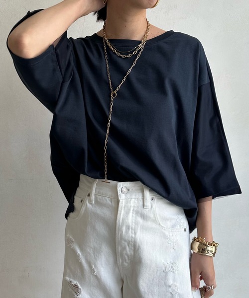 DouDou（ドゥドゥ）の「【WEB限定】袖チュール前後2WAYロゴTEE（Tシャツ/カットソー・レディース・オフホワイト/グリーン/ネイビー・FREE）」の18枚目の写真