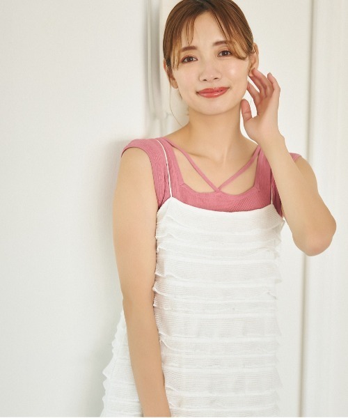 mysty woman（ミスティウーマン）の「ストリング前後2WAYリブニットタンク 197417（ニット/セーター・レディース・オフホワイト/オレンジ系その他/グレイッシュブルー/モカ/ブラック/イエロー/グリーン/ライトグリーン/グリーン系その他/ピンク・FREE）」の9枚目の写真