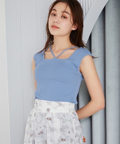 mysty woman（ミスティウーマン）の「ストリング前後2WAYリブニットタンク 197417（ニット/セーター・レディース・オフホワイト/オレンジ系その他/グレイッシュブルー/モカ/ブラック/イエロー/グリーン/ライトグリーン/グリーン系その他/ピンク・FREE）」の7枚目の写真