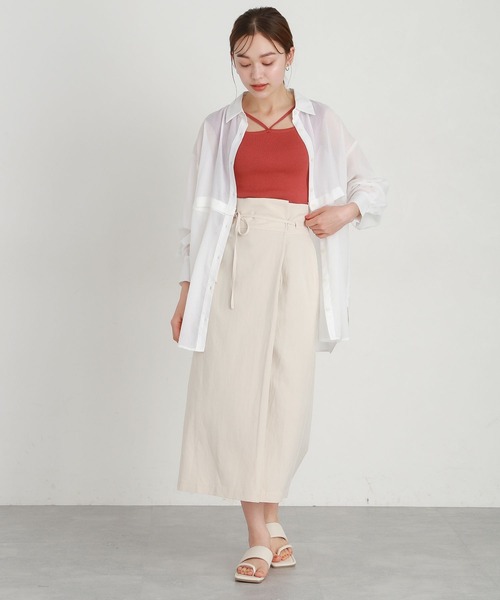 mysty woman（ミスティウーマン）の「ストリング前後2WAYリブニットタンク 197417（ニット/セーター・レディース・オフホワイト/オレンジ系その他/グレイッシュブルー/モカ/ブラック/イエロー/グリーン/ライトグリーン/グリーン系その他/ピンク・FREE）」の12枚目の写真