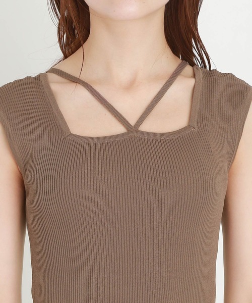 mysty woman（ミスティウーマン）の「ストリング前後2WAYリブニットタンク 197417（ニット/セーター・レディース・オフホワイト/オレンジ系その他/グレイッシュブルー/モカ/ブラック/イエロー/グリーン/ライトグリーン/グリーン系その他/ピンク・FREE）」の18枚目の写真