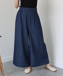 《洗える》薄手デニム　ラッピングワイドパンツ