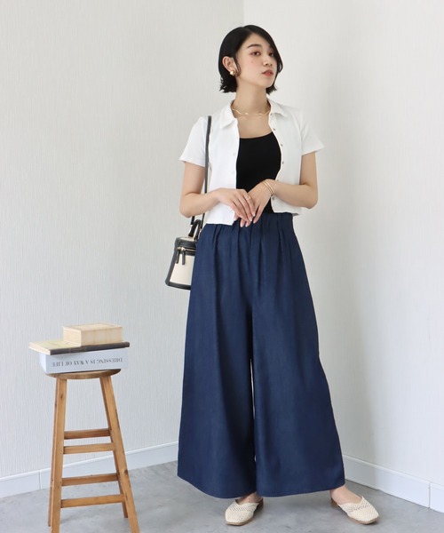 libelle more（リベル モア）の「《洗える》薄手デニム　ラッピングワイドパンツ（デニムパンツ・レディース・ブルー/サックスブルー/インディゴブルー・M/L）」の4枚目の写真
