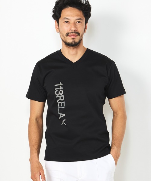 MEN'S BIGI（メンズビギ）の「【1PIU1UGUALE3 RELAX】シルケットポンチラインストーンロゴTシャツ（Tシャツ/カットソー・メンズ・ホワイト/ブラック・01/02/03）」の3枚目の写真
