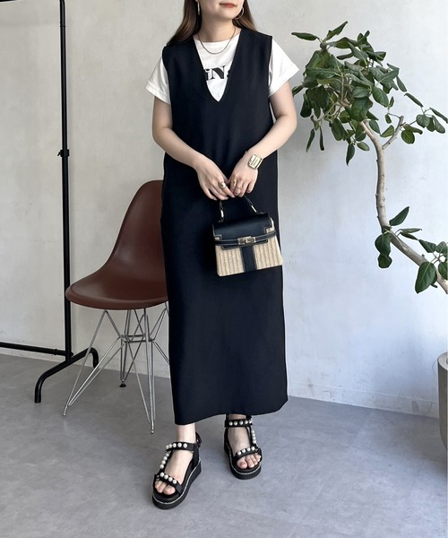 prose verse（プロズヴェール）の「メランジVネックワンピース（ジャンパースカート・レディース・ブラック/グレー・MEDIUM）」の9枚目の写真