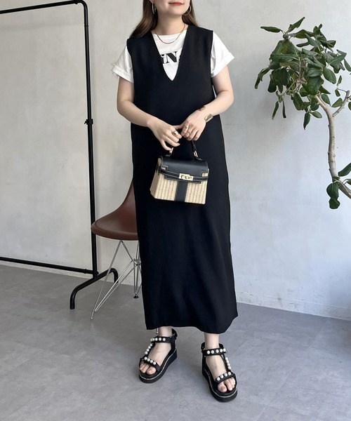 prose verse（プロズヴェール）の「メランジVネックワンピース（ジャンパースカート・レディース・ブラック/グレー・MEDIUM）」の21枚目の写真