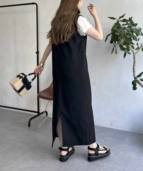 prose verse（プロズヴェール）の「メランジVネックワンピース（ジャンパースカート・レディース・ブラック/グレー・MEDIUM）」の16枚目の写真