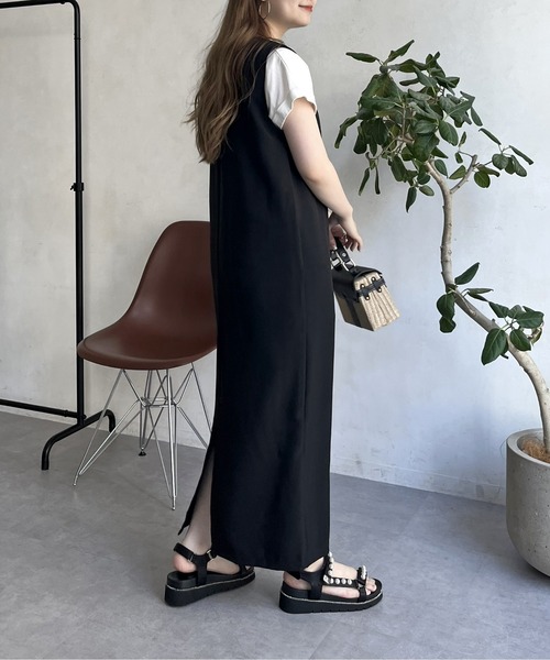 prose verse（プロズヴェール）の「メランジVネックワンピース（ジャンパースカート・レディース・ブラック/グレー・MEDIUM）」の22枚目の写真