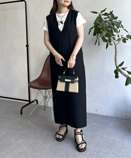 prose verse（プロズヴェール）の「メランジVネックワンピース（ジャンパースカート・レディース・ブラック/グレー・MEDIUM）」の11枚目の写真