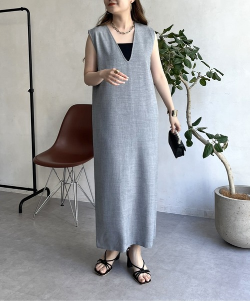 prose verse（プロズヴェール）の「メランジVネックワンピース（ジャンパースカート・レディース・ブラック/グレー・MEDIUM）」の12枚目の写真