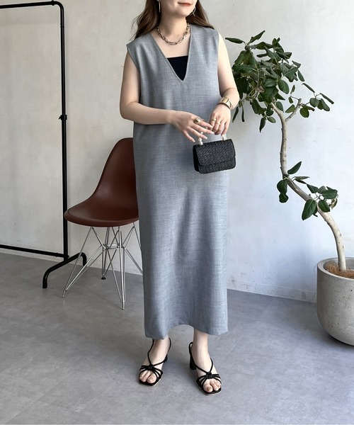 prose verse（プロズヴェール）の「メランジVネックワンピース（ジャンパースカート・レディース・ブラック/グレー・MEDIUM）」の18枚目の写真