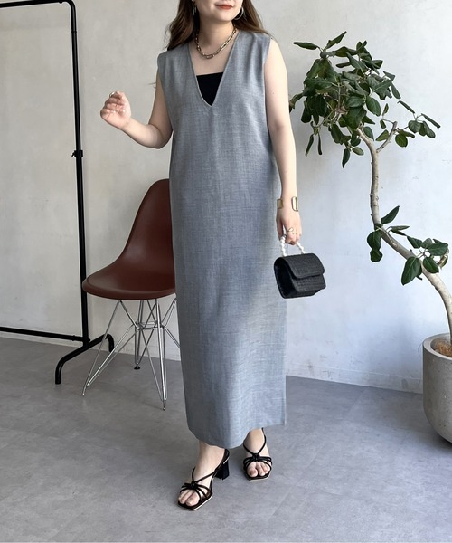 prose verse（プロズヴェール）の「メランジVネックワンピース（ジャンパースカート・レディース・ブラック/グレー・MEDIUM）」の19枚目の写真