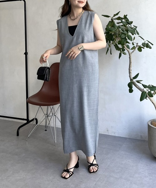 prose verse（プロズヴェール）の「メランジVネックワンピース（ジャンパースカート・レディース・ブラック/グレー・MEDIUM）」の7枚目の写真