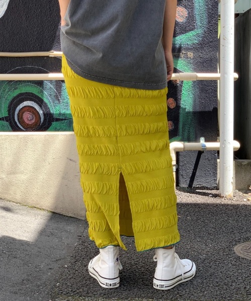 mi via loca(ミヴィアロカ)の「シャーリングボーダー Iライン タイトスカート(スカート・レディース・ブラック/ピンク/グリーン/ブラウン/イエロー・FREE)」の16枚目の写真