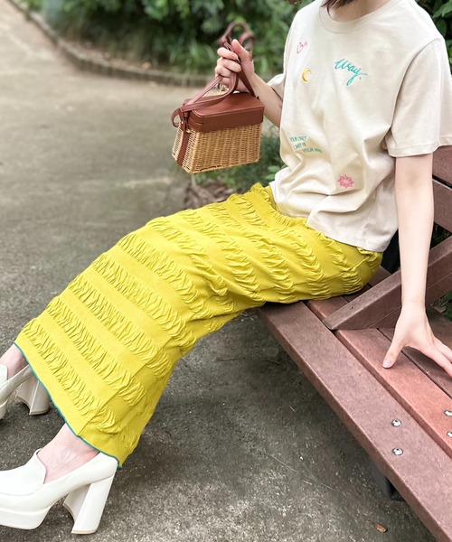 ShirtPassion　スカート　イタリア製　シワ加工　ペイント　黄　イエロー プリーツオーバージャケット＆プリーツフリンジスカート
