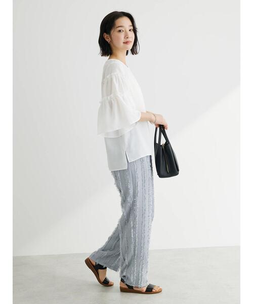 Green Parks(グリーンパークス)の「ティアード袖ブラウス(シャツ/ブラウス・レディース・オフホワイト/ネイビー/ライトグリーン・FREE)」の4枚目の写真