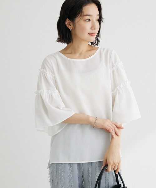 Green Parks(グリーンパークス)の「ティアード袖ブラウス(シャツ/ブラウス・レディース・オフホワイト/ネイビー/ライトグリーン・FREE)」の2枚目の写真