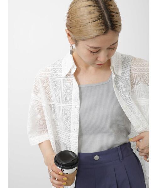 Samansa Mos2 blue（サマンサモスモスブルー）の「レースシャツ（シャツ/ブラウス・レディース・キナリ/オフホワイト/ブラック・F）」の5枚目の写真