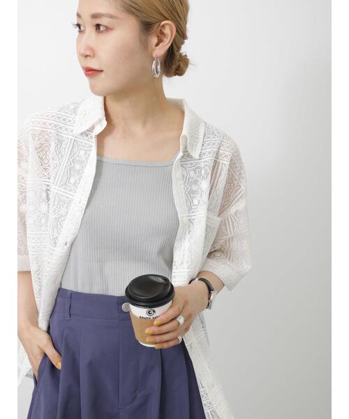 Samansa Mos2 blue（サマンサモスモスブルー）の「レースシャツ（シャツ/ブラウス・レディース・キナリ/オフホワイト/ブラック・F）」の6枚目の写真