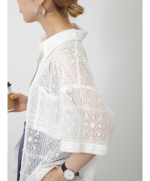 Samansa Mos2 blue（サマンサモスモスブルー）の「レースシャツ（シャツ/ブラウス・レディース・キナリ/オフホワイト/ブラック・F）」の7枚目の写真