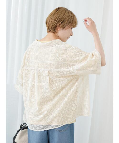 Samansa Mos2 blue（サマンサモスモスブルー）の「レースシャツ（シャツ/ブラウス・レディース・キナリ/オフホワイト/ブラック・F）」の10枚目の写真
