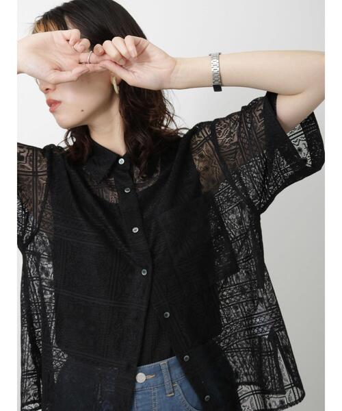 Samansa Mos2 blue（サマンサモスモスブルー）の「レースシャツ（シャツ/ブラウス・レディース・キナリ/オフホワイト/ブラック・F）」の12枚目の写真