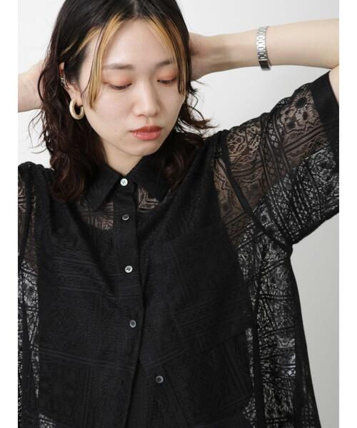 Samansa Mos2 blue（サマンサモスモスブルー）の「レースシャツ（シャツ/ブラウス・レディース・キナリ/オフホワイト/ブラック・F）」の13枚目の写真