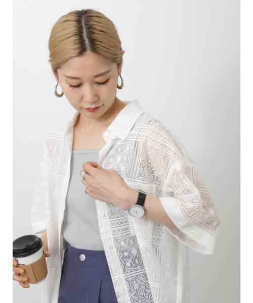 Samansa Mos2 blue（サマンサモスモスブルー）の「レースシャツ（シャツ/ブラウス・レディース・キナリ/オフホワイト/ブラック・F）」の17枚目の写真