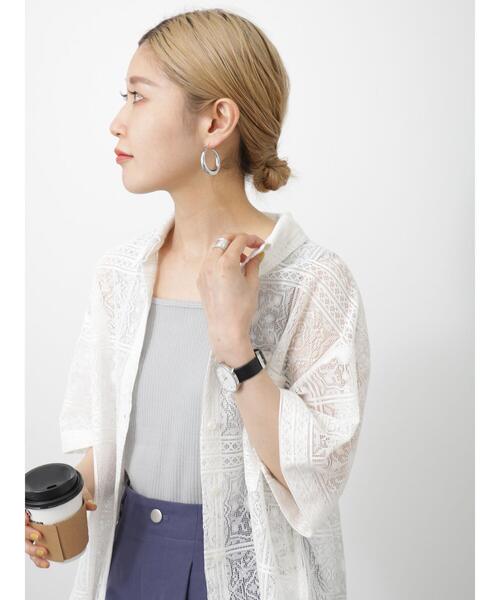 Samansa Mos2 blue（サマンサモスモスブルー）の「レースシャツ（シャツ/ブラウス・レディース・キナリ/オフホワイト/ブラック・F）」の18枚目の写真