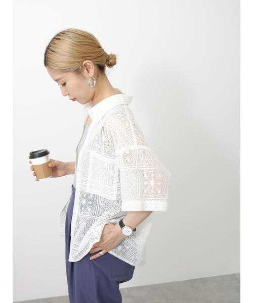 Samansa Mos2 blue（サマンサモスモスブルー）の「レースシャツ（シャツ/ブラウス・レディース・キナリ/オフホワイト/ブラック・F）」の19枚目の写真