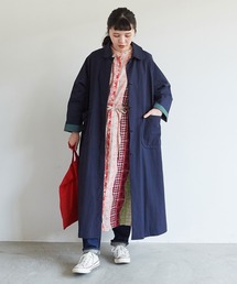 【美品】l'atelier du savon ツイルチェックステンカラーコート l'atelier du savon（アトリエドサボン）の「高密度ツイル