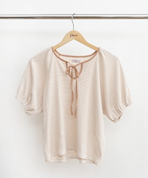 flower（フラワー）の「ネックリボンボーダーティーズ（Tシャツ/カットソー・レディース・ブラック/ベージュ・FREE）」の7枚目の写真