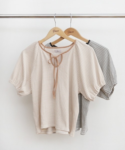 flower（フラワー）の「ネックリボンボーダーティーズ（Tシャツ/カットソー・レディース・ブラック/ベージュ・FREE）」の21枚目の写真