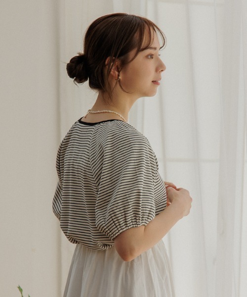 flower（フラワー）の「ネックリボンボーダーティーズ（Tシャツ/カットソー・レディース・ブラック/ベージュ・FREE）」の9枚目の写真