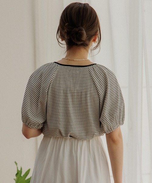 flower（フラワー）の「ネックリボンボーダーティーズ（Tシャツ/カットソー・レディース・ブラック/ベージュ・FREE）」の19枚目の写真