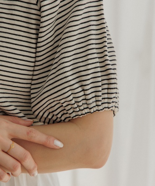 flower（フラワー）の「ネックリボンボーダーティーズ（Tシャツ/カットソー・レディース・ブラック/ベージュ・FREE）」の3枚目の写真