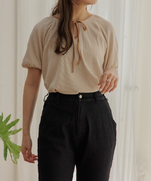 flower（フラワー）の「ネックリボンボーダーティーズ（Tシャツ/カットソー・レディース・ブラック/ベージュ・FREE）」の20枚目の写真