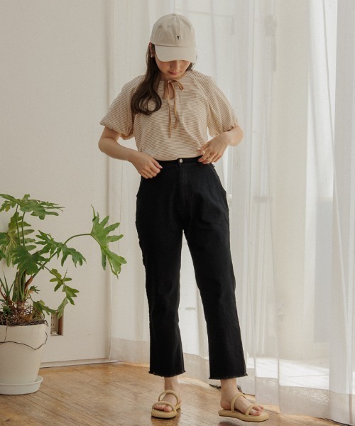 flower（フラワー）の「ネックリボンボーダーティーズ（Tシャツ/カットソー・レディース・ブラック/ベージュ・FREE）」の14枚目の写真