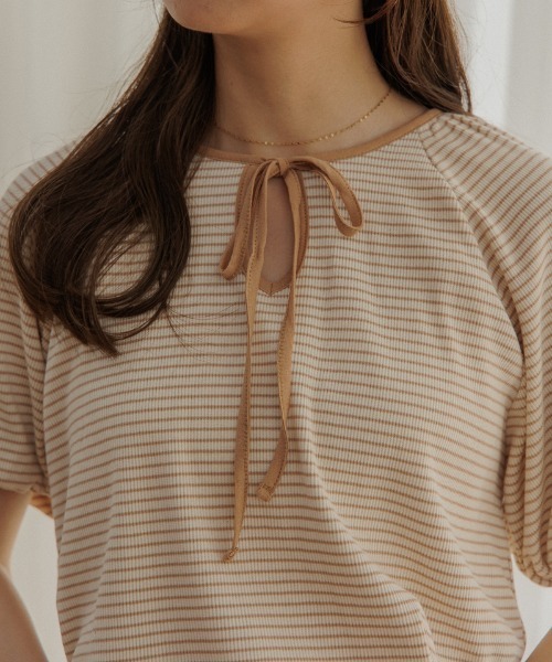 flower（フラワー）の「ネックリボンボーダーティーズ（Tシャツ/カットソー・レディース・ブラック/ベージュ・FREE）」の17枚目の写真